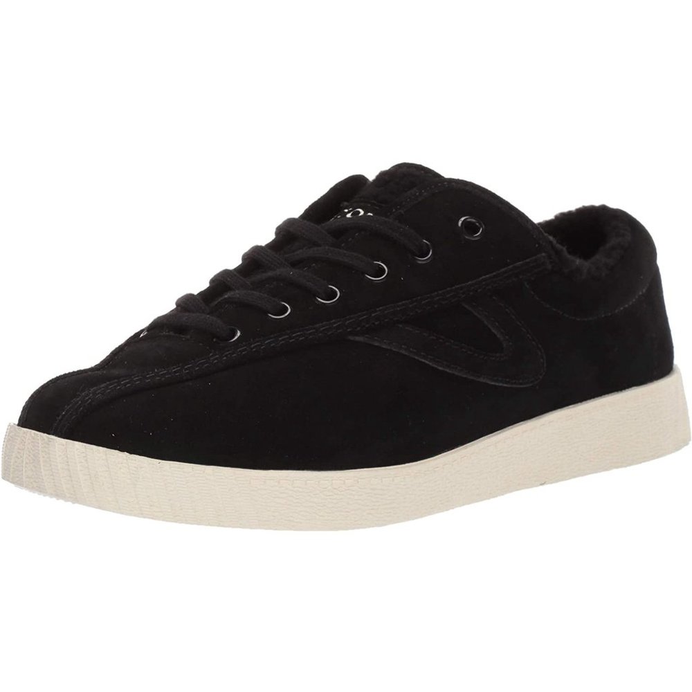 $85 Saks Tretorn Nylite 35 Plus Black Suede & Faux Shearling Sneakers Women's 6